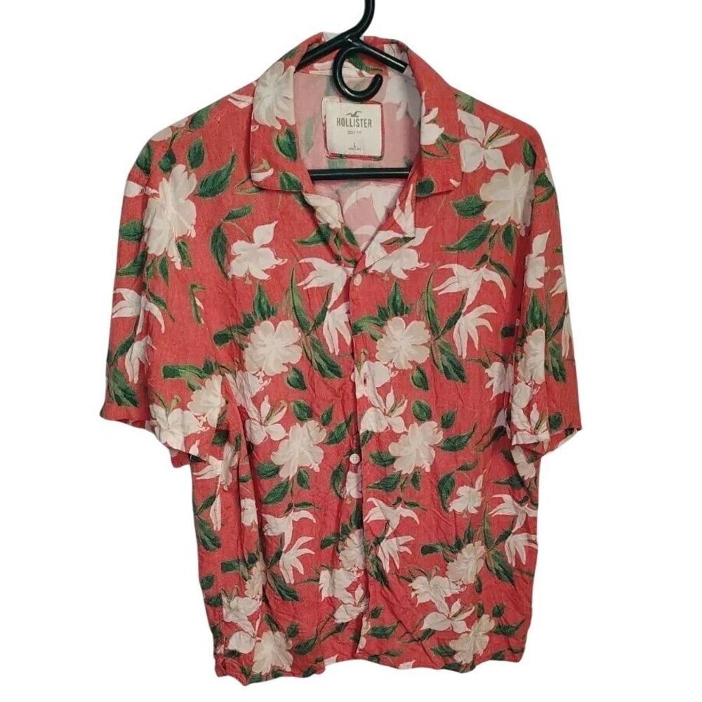 Hollister Mens Floral Print Short Sleeve Button Up Shirt Boxy Fit Large Resort